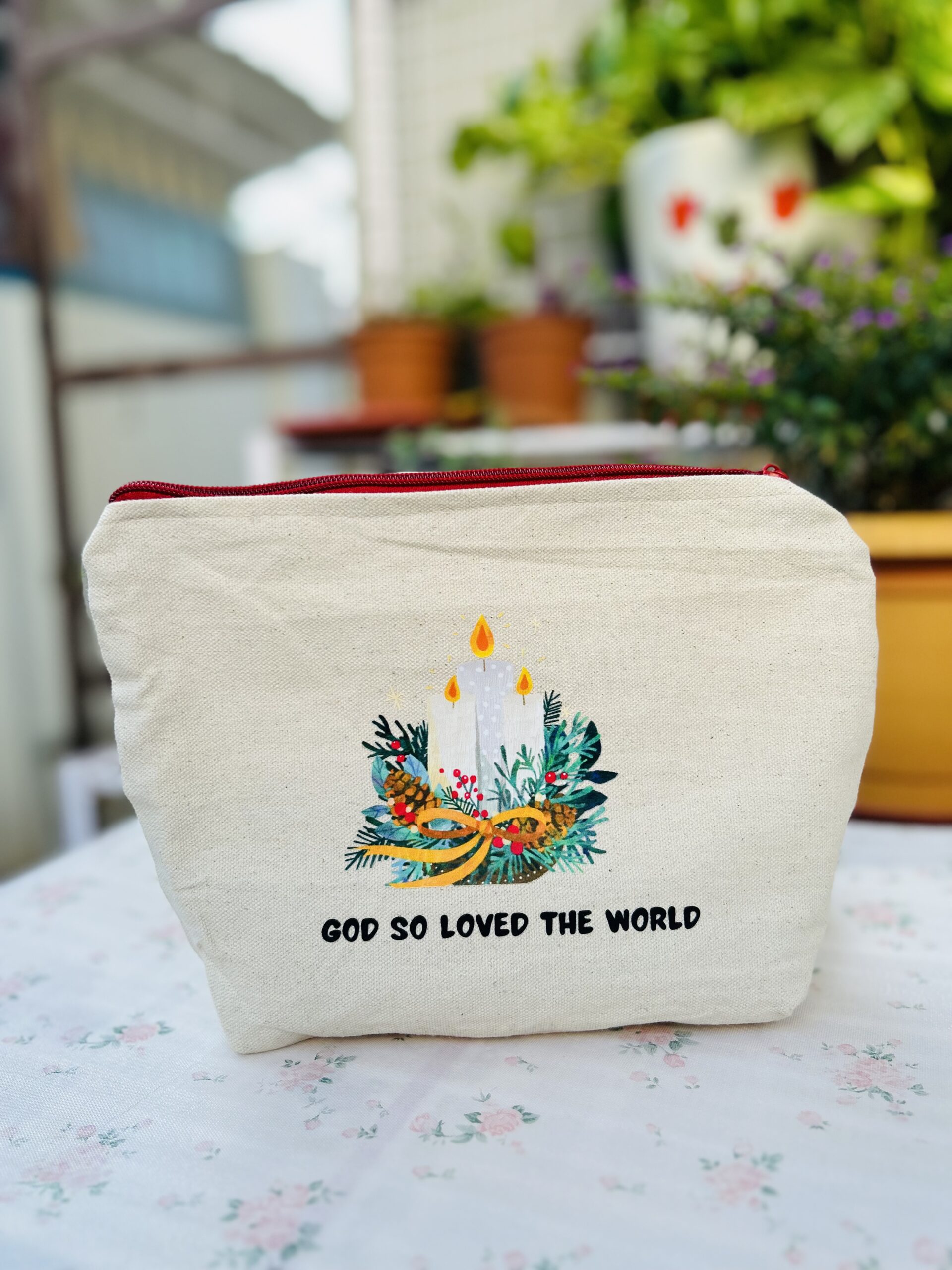 Premium Christ-Centred Christmas Travel Pouch – (God so loved the world)